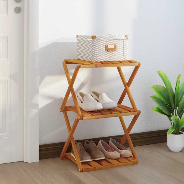 foldbar reol med 3 hylder 43x31x63 cm massivt akacietræ brun
