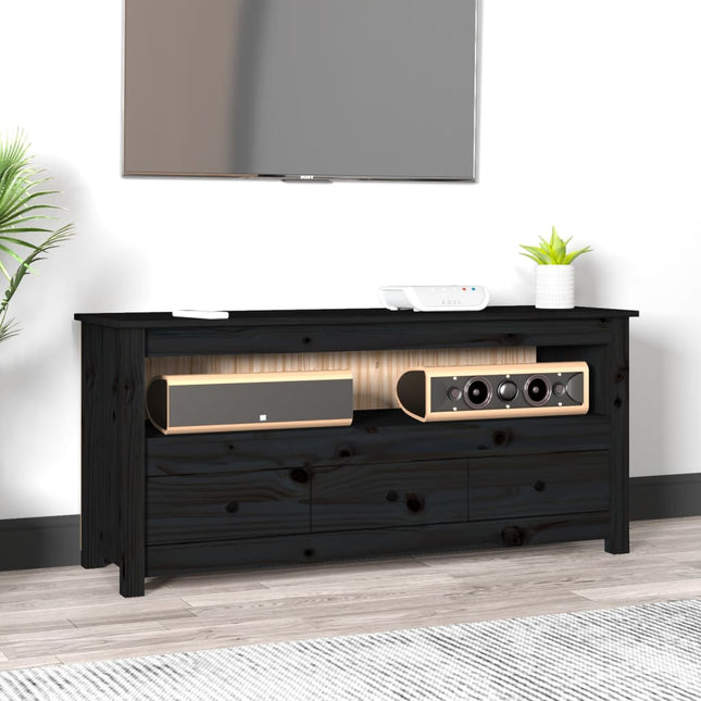 tv-bord 114x35x52 cm massivt fyrretræ sort