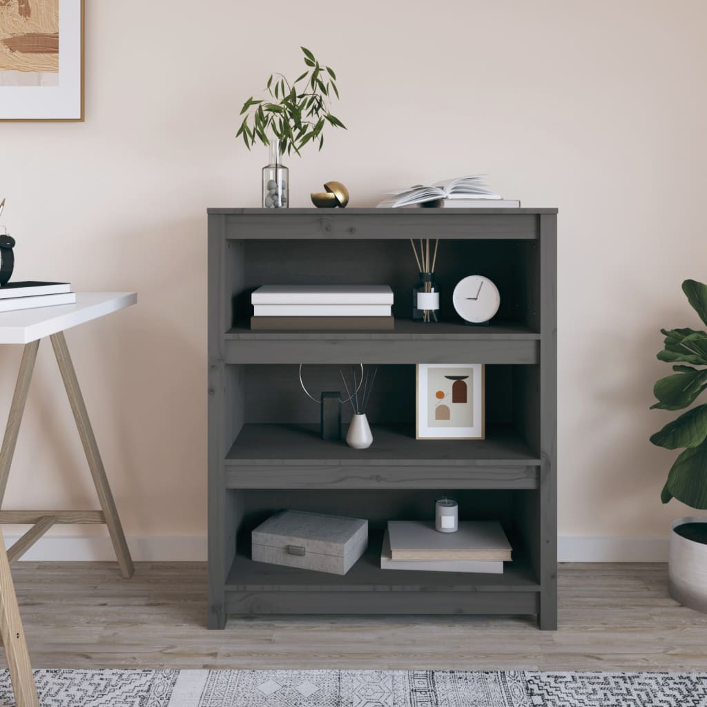 Bogreol 80X35X Massivt Fyrretræ Grå - 80 cm / 97 cm