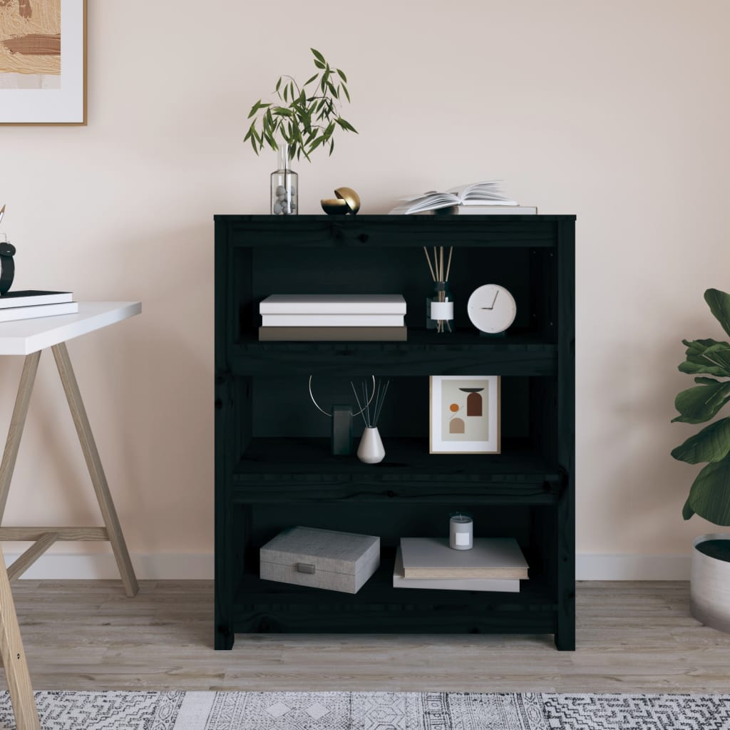 Bogreol 80X35X Massivt Fyrretræ Sort - 80 cm / 97 cm