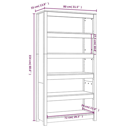 bogreol 80x35x154 cm massivt fyrretræ sort