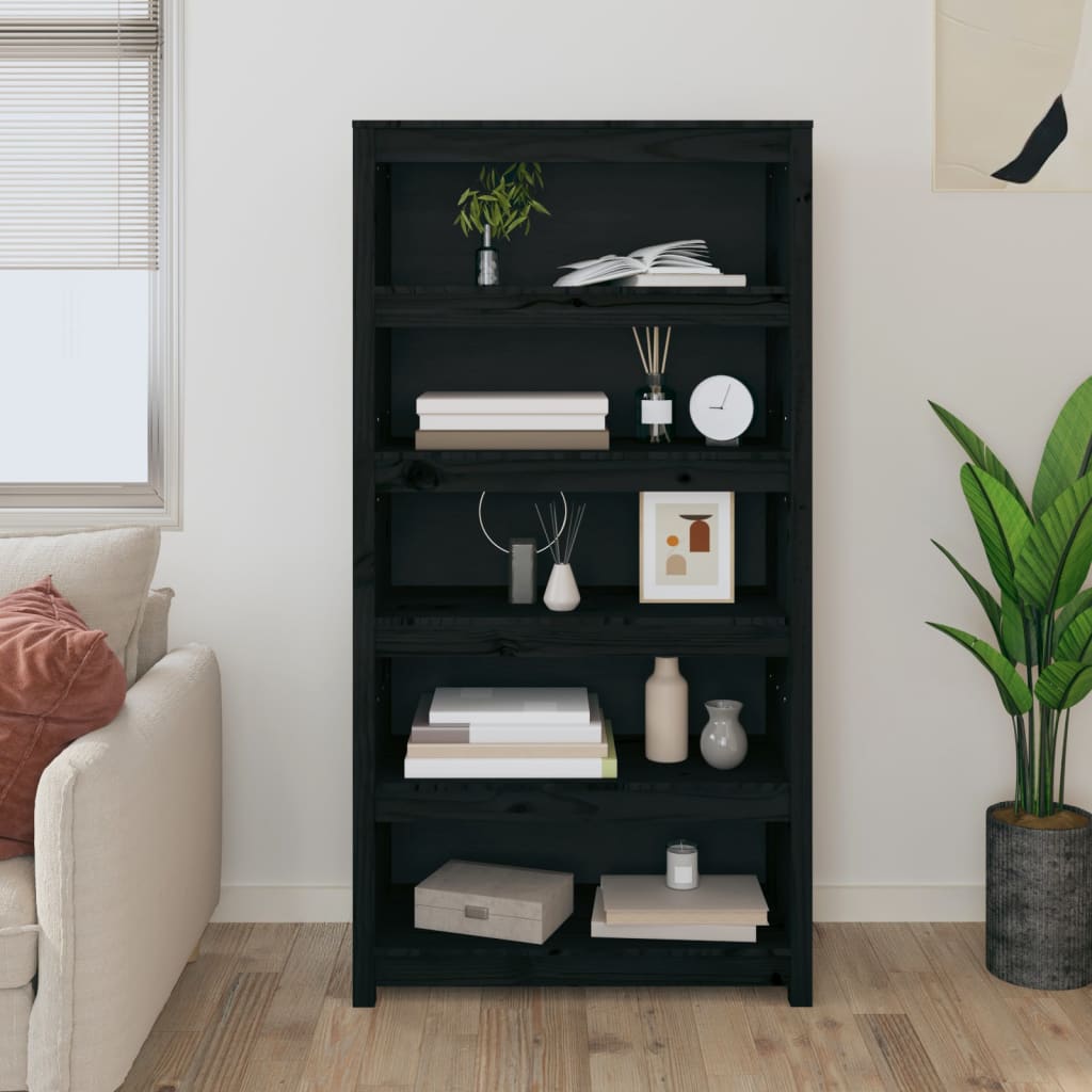 Bogreol 80X35X Massivt Fyrretræ Sort - 80 cm / 154 cm