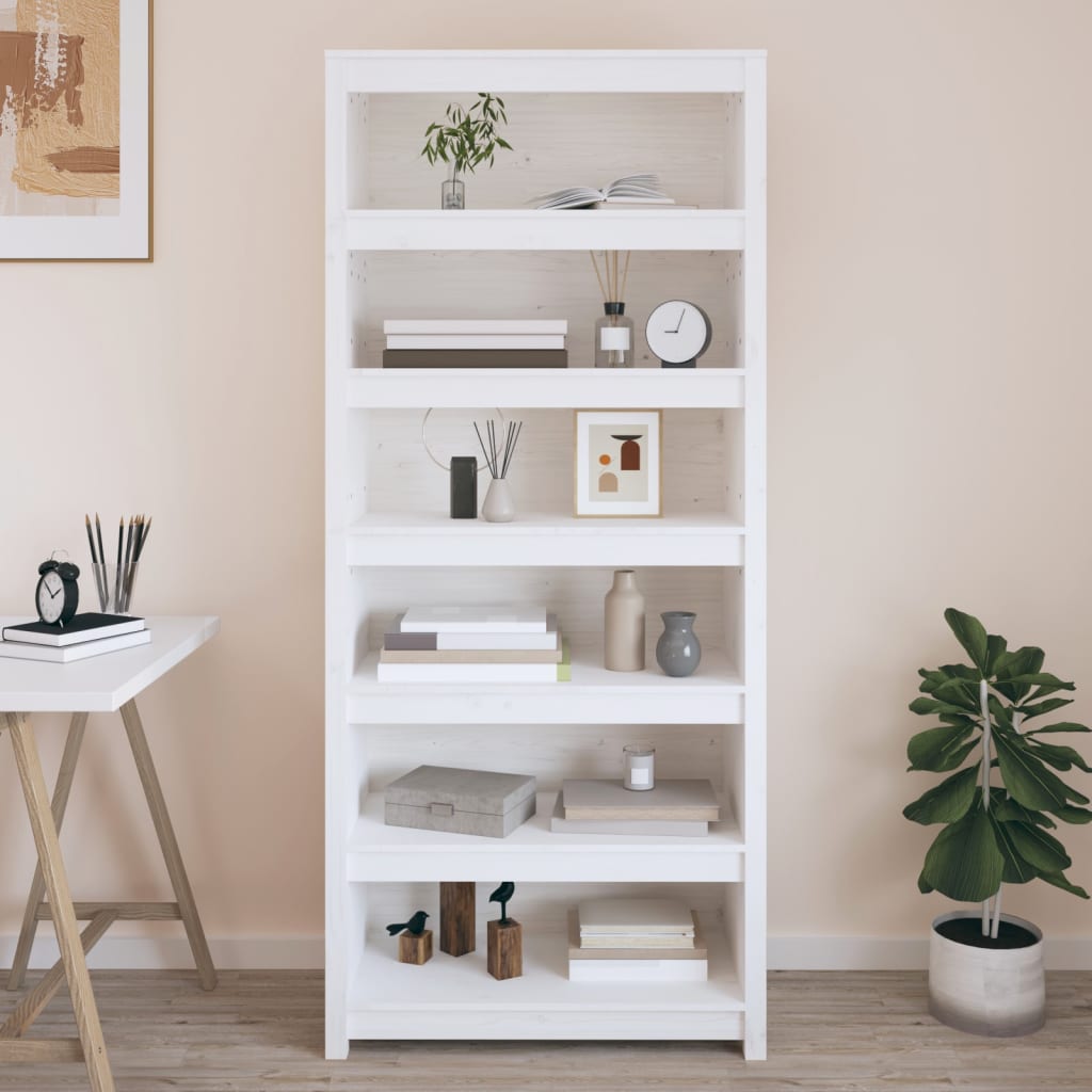 Bogreol 80X35X Massivt Fyrretræ Hvid - 80 cm / 183 cm