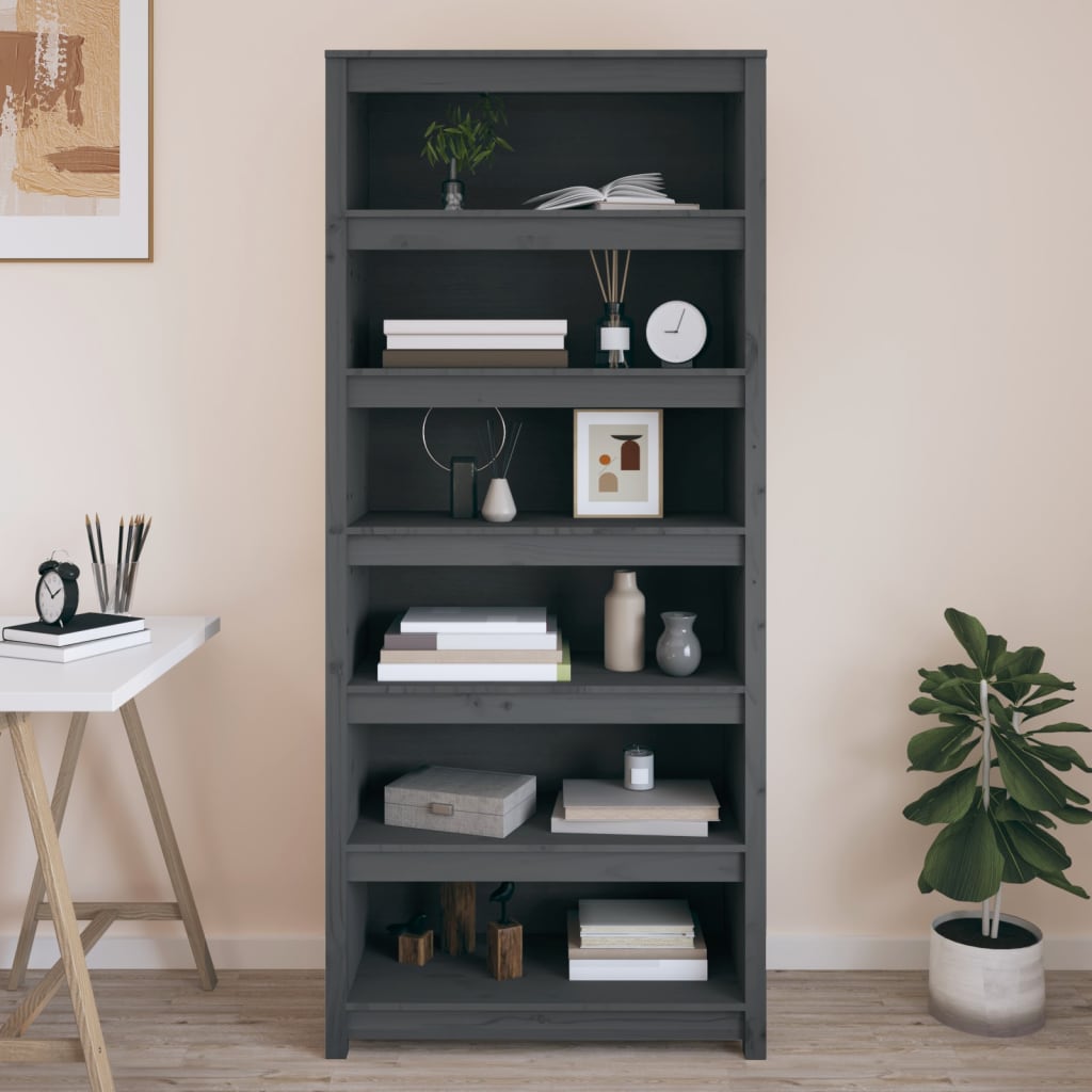 Bogreol 80X35X Massivt Fyrretræ Grå - 80 cm / 183 cm