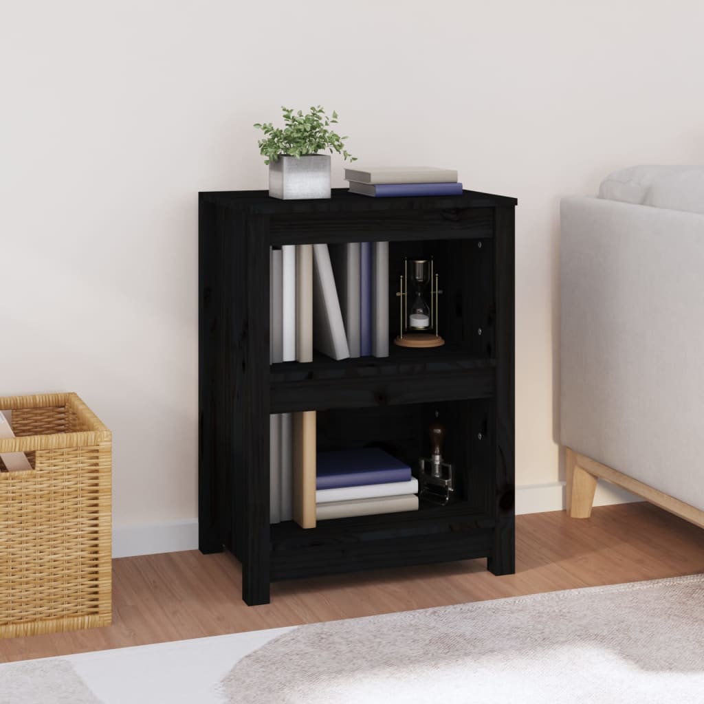 Bogreol 80X35X Massivt Fyrretræ Sort - 50 cm / 68 cm