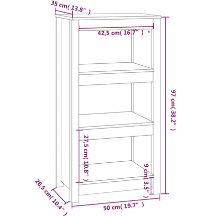 bogreol 50x35x97 cm massivt fyrretræ sort