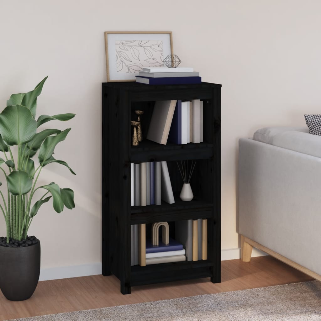 Bogreol 80X35X Massivt Fyrretræ Sort - 50 cm / 97 cm
