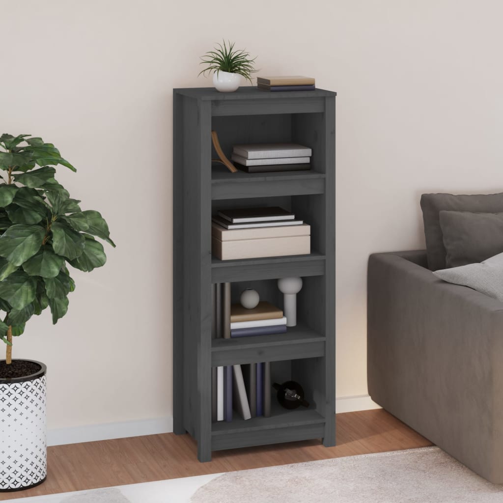 Bogreol 80X35X Massivt Fyrretræ Grå - 50 cm / 125.5 cm