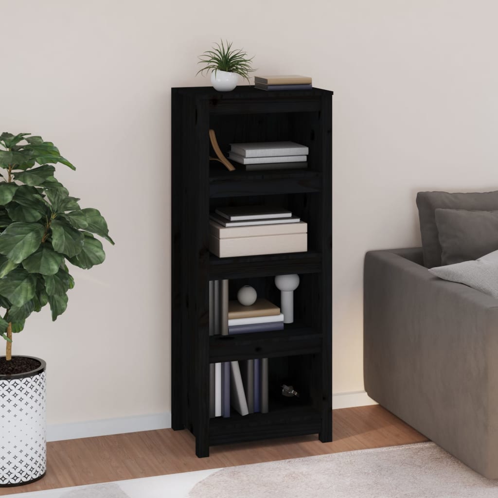 Bogreol 80X35X Massivt Fyrretræ Sort - 50 cm / 125.5 cm
