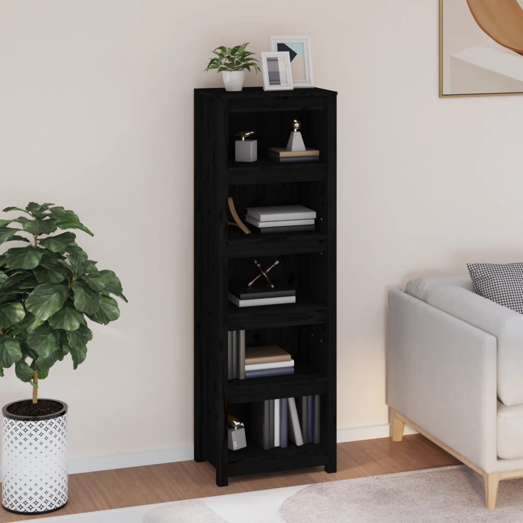 Bogreol 80X35X Massivt Fyrretræ Sort - 50 cm / 154 cm
