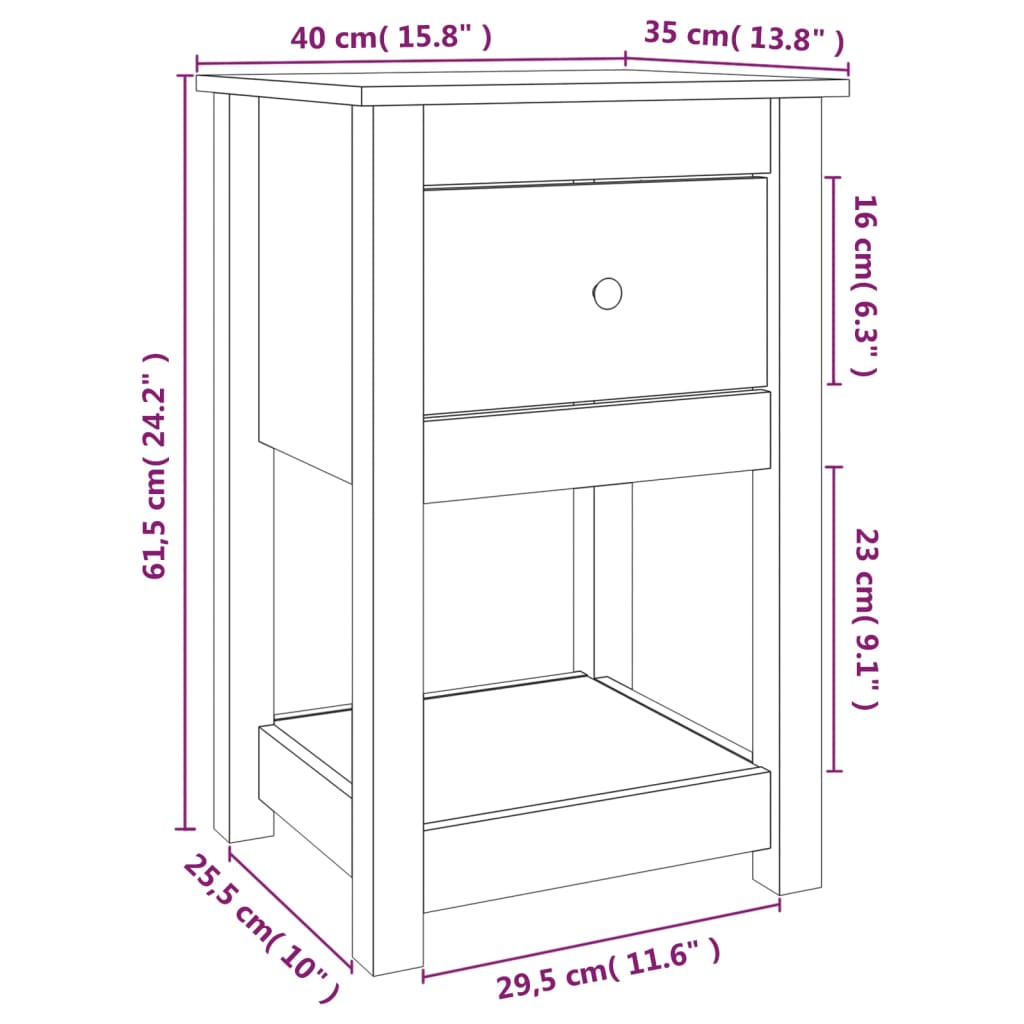 sengeborde 2 stk. 40x35x61,5 cm massivt fyrretræ