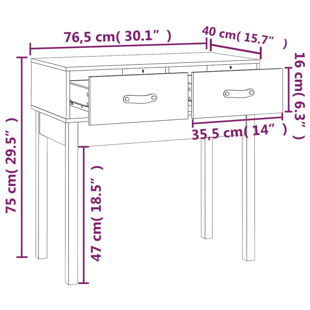 konsolbord 76,5x40x75 cm massivt fyrretræ hvid