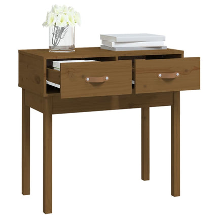 konsolbord 76,5x40x75 cm massivt fyrretræ gyldenbrun