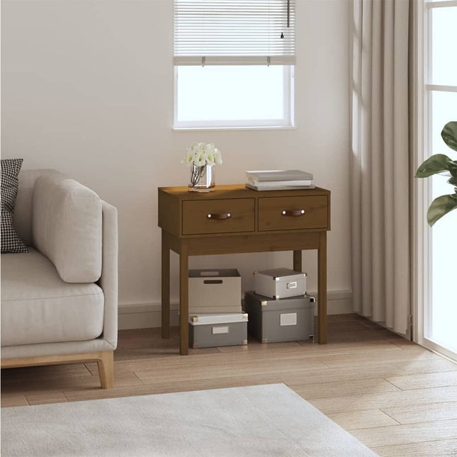 konsolbord 76,5x40x75 cm massivt fyrretræ gyldenbrun