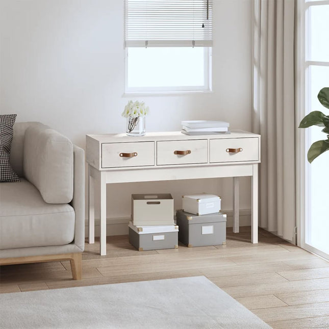konsolbord 114x40x75 cm massivt fyrretræ hvid