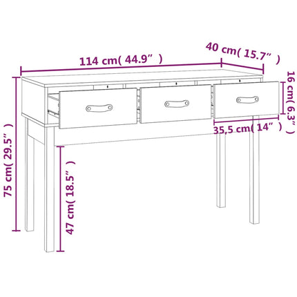 konsolbord 114x40x75 cm massivt fyrretræ gyldenbrun