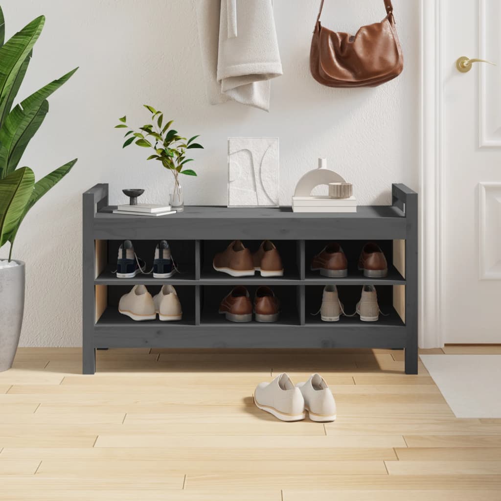 entrébænk 110x40x60 cm massivt fyrretræ grå billede