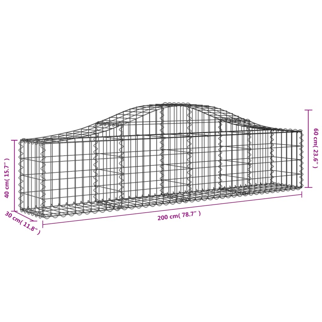 buede gabionkurve 20 stk. 200x30x40/60 cm galvaniseret jern