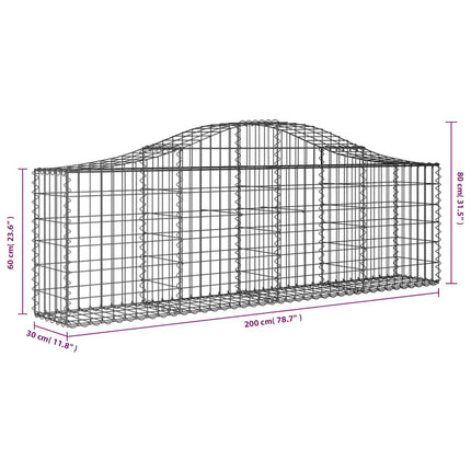buede gabionkurve 2 stk. 200x30x60/80 cm galvaniseret jern