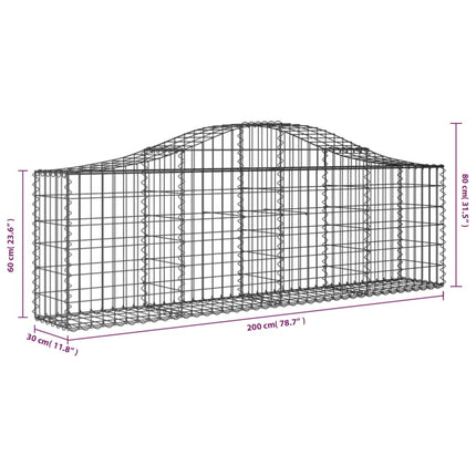 buede gabionkurve 6 stk. 200x30x60/80 cm galvaniseret jern