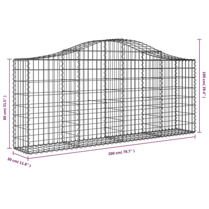 buede gabionkurve 8 stk. 200x30x80/100 cm galvaniseret jern