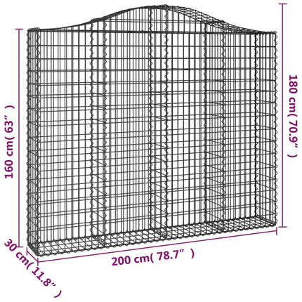 buede gabionkurve 2 stk. 200x30x160/180 cm galvaniseret jern