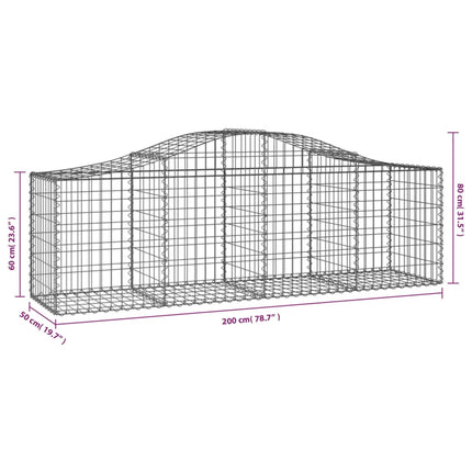 buede gabionkurve 20 stk. 200x50x60/80 cm galvaniseret jern