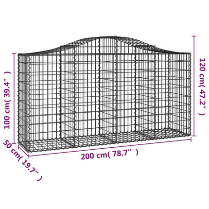 buede gabionkurve 7 stk. 200x50x100/120 cm galvaniseret jern