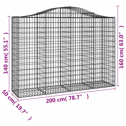 buede gabionkurve 12 stk. 200x50x140/160 cm galvaniseret jern
