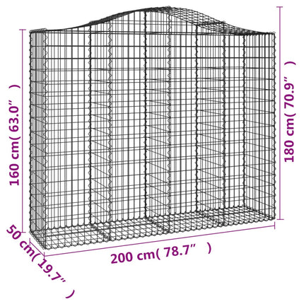 buede gabionkurve 5 stk. 200x50x160/180 cm galvaniseret jern
