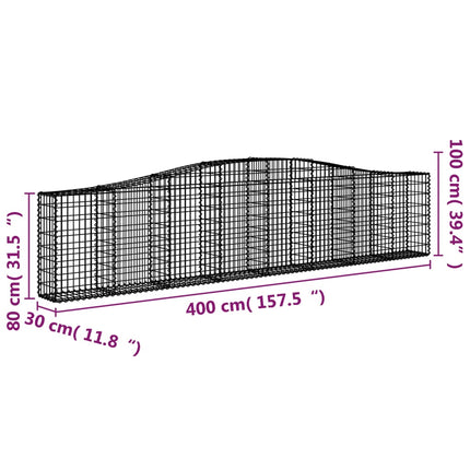 buede gabionkurve 3 stk. 400x30x80/100 cm galvaniseret jern