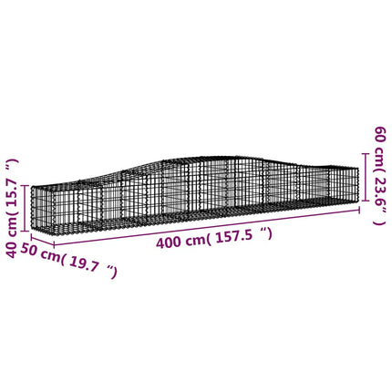buede gabionkurve 3 stk. 400x50x40/60 cm galvaniseret jern