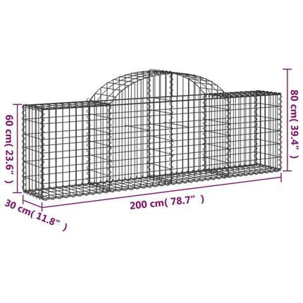 buede gabionkurve 2 stk. 200x30x60/80 cm galvaniseret jern