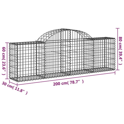 buede gabionkurve 7 stk. 200x30x60/80 cm galvaniseret jern