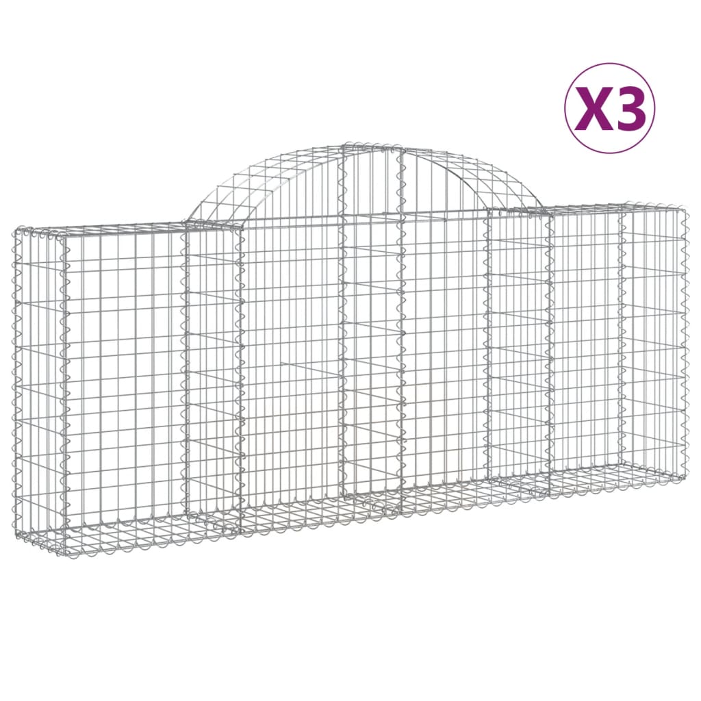 buede gabionkurve 3 stk. 200x30x80/100 cm galvaniseret jern