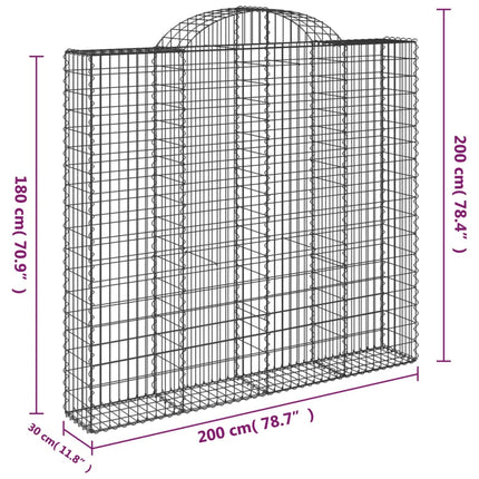 buede gabionkurve 3 stk. 200x30x180/200 cm galvaniseret jern