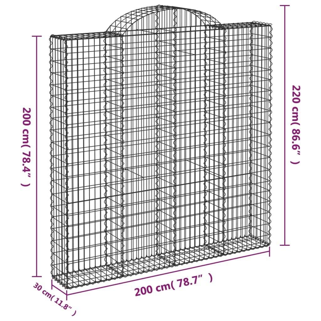buede gabionkurve 7 stk. 200x30x200/220 cm galvaniseret jern