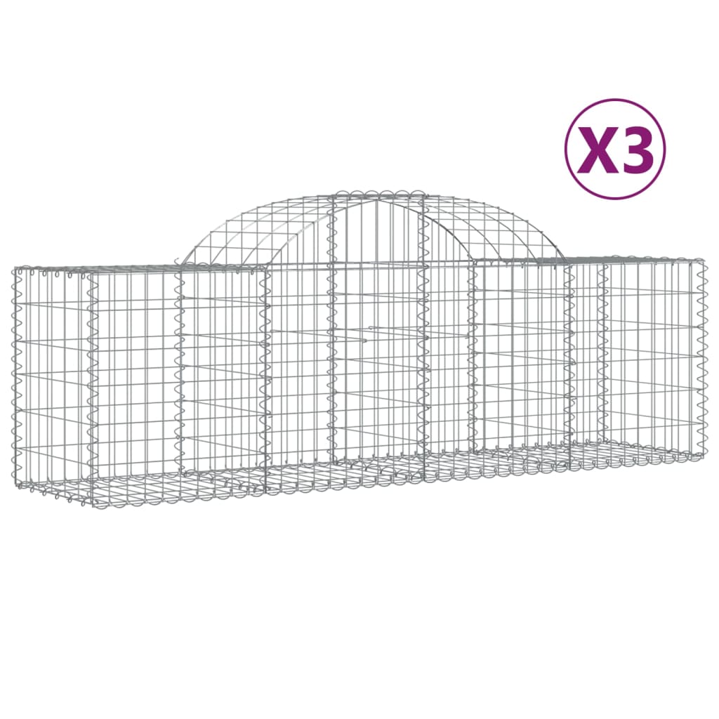 buede gabionkurve 3 stk. 200x50x60/80 cm galvaniseret jern