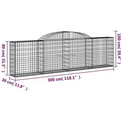 buede gabionkurve 30 stk. 300x30x80/100 cm galvaniseret jern