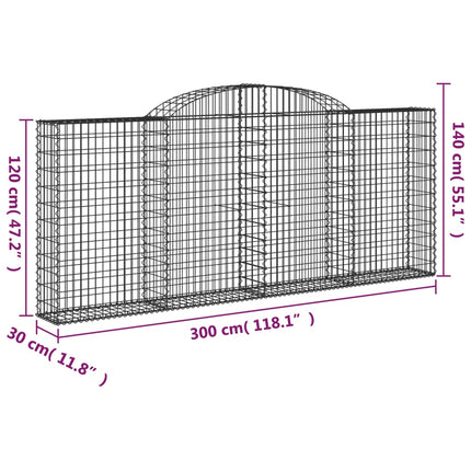 buede gabionkurve 5 stk. 300x30x120/140 cm galvaniseret jern