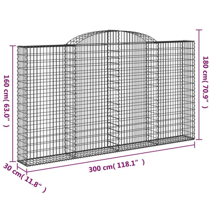 buede gabionkurve 4 stk. 300x30x160/180 cm galvaniseret jern