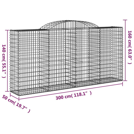 buede gabionkurve 4 stk. 300x50x140/160 cm galvaniseret jern