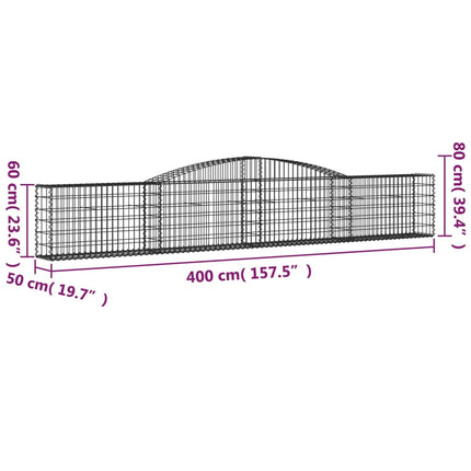 buede gabionkurve 7 stk. 400x50x60/80 cm galvaniseret jern