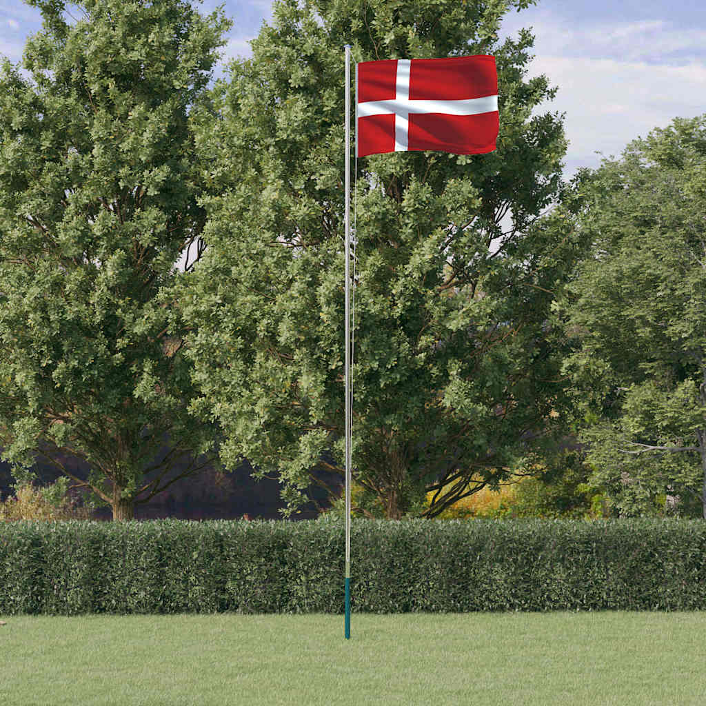 Danmark flag og flagstang 6,08 m aluminium