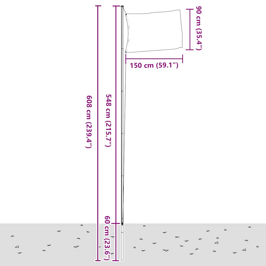 Spanien flag og flagstang 6,08 m aluminium