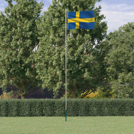 Sverige flag og flagstang 6,08 m aluminium