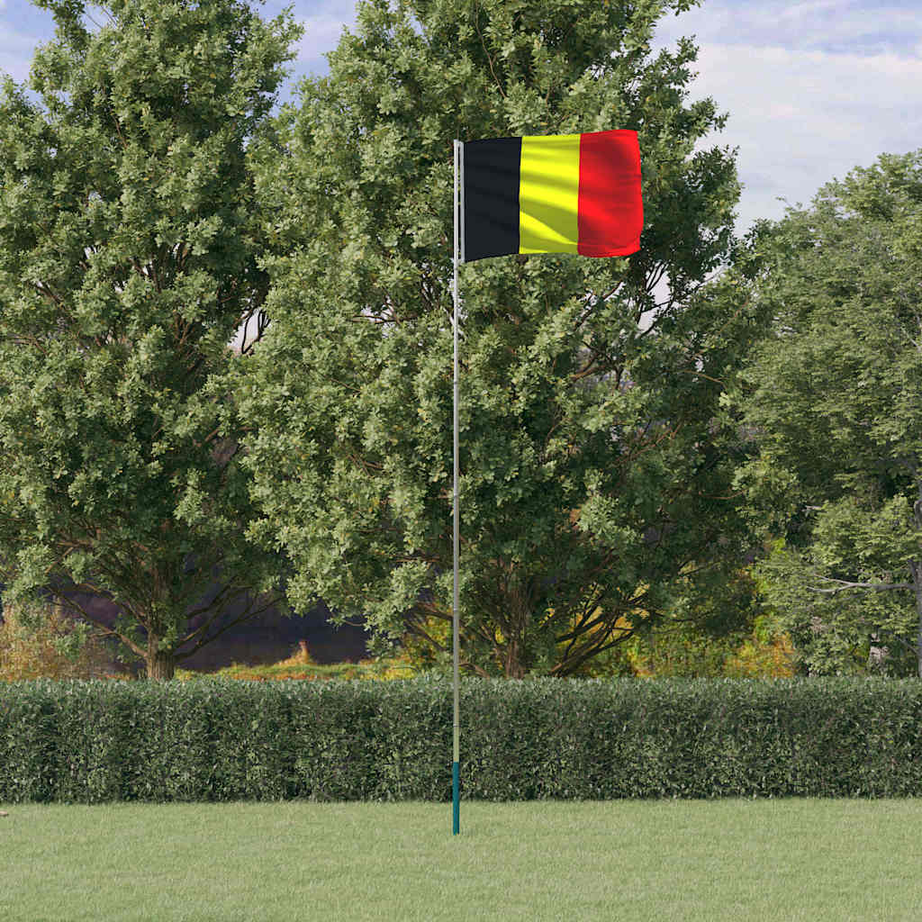 Belgien flag og flagstang 5,5 m aluminium