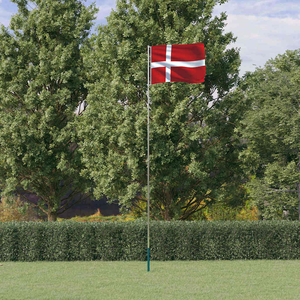 Danmark flag og flagstang 5,5 m aluminium billede