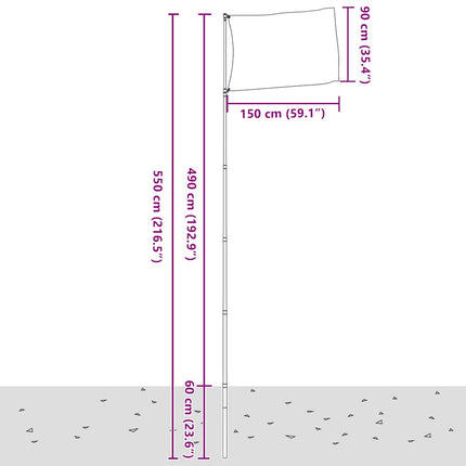 USA flag og flagstang 5,5 m aluminium