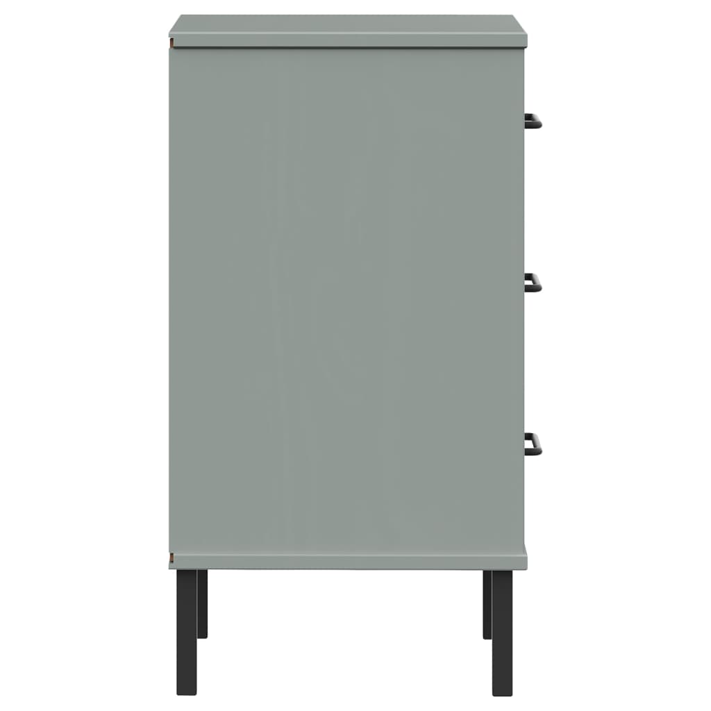 sengebord med metalben OSLO massivt fyrretræ grå